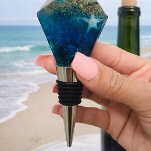 Blue Teal Gemstone Ocean Wine Bottle Stopper